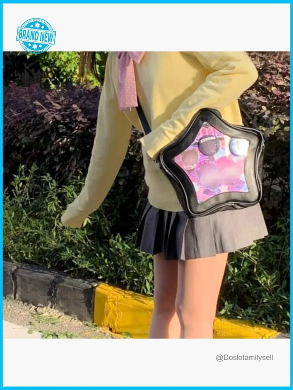 Star Ita Bag Pins Display Crossbody Backpack PU Leather Y2K Aesthetic Handbag